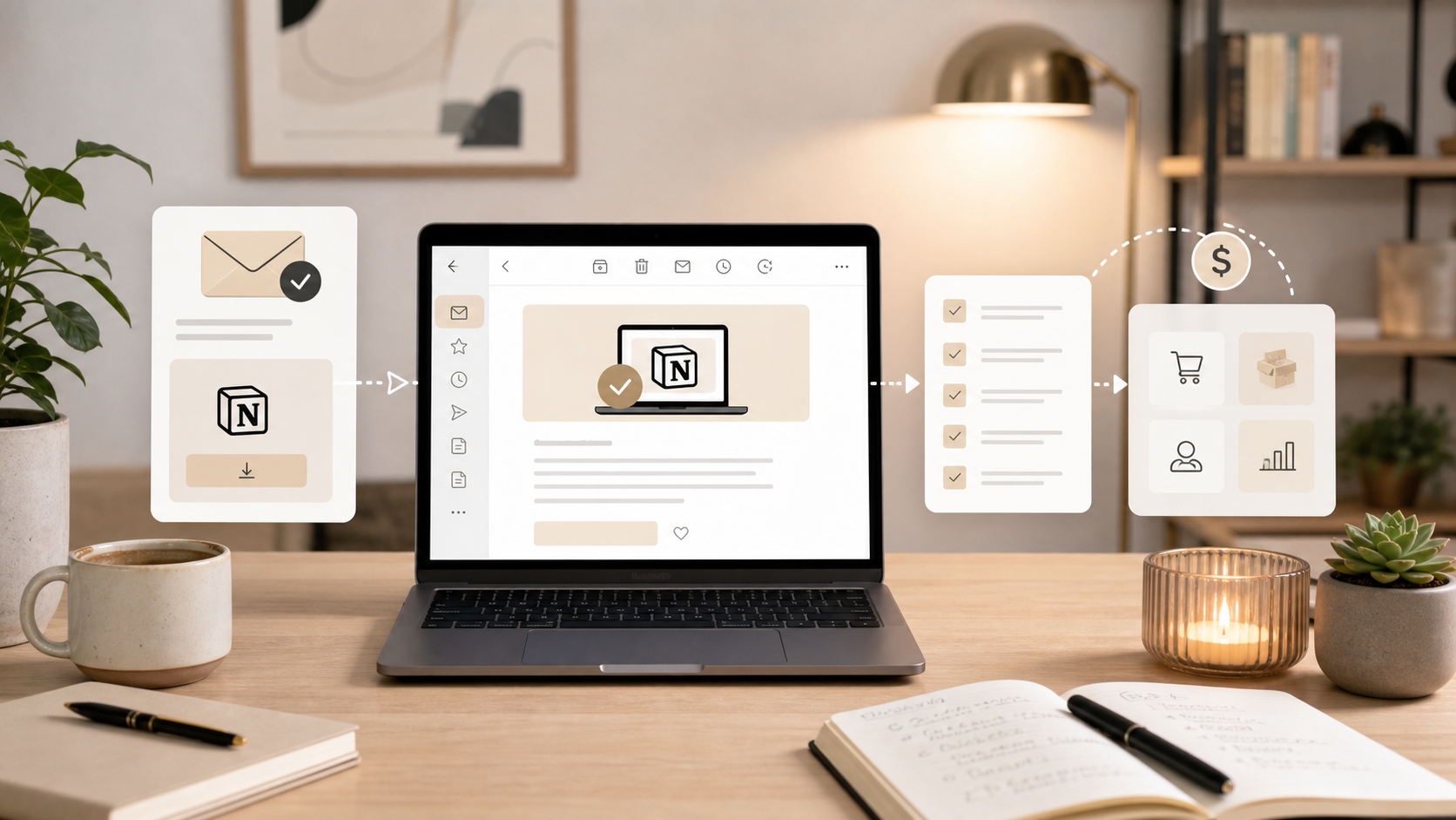 Summary graphic for Best Email Sequence After Selling a Notion Template in 2026 showing a practical path from feeder traffic to a monetization-ready next step.